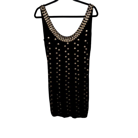 XXI Black Sleeveless Scoop-Neck Mini T- Shirt Dress Metallic Gold Stud Embellish - Picture 1 of 6